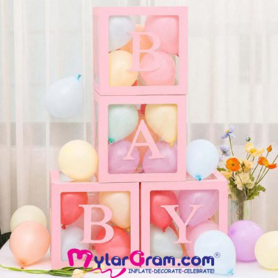 30cm Balloon Box Pink Holographic Bab -4pcs set