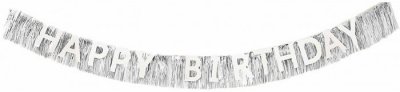 Happy Birthday Fringe Garland Silver/Silver