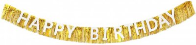 Happy Birthday Fringe Garland Gold/Silver