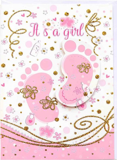 It's a Girl Greeting Card 3D