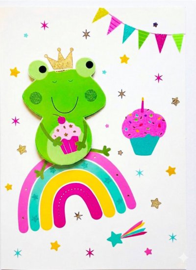 Cupcake Frog Greeting Card 3D
