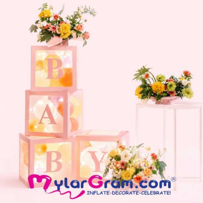 30cm Balloon Box Pink Baby - 4pcs Set